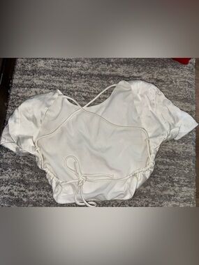 Zara White Satin-Trim Chemise with Tie Straps